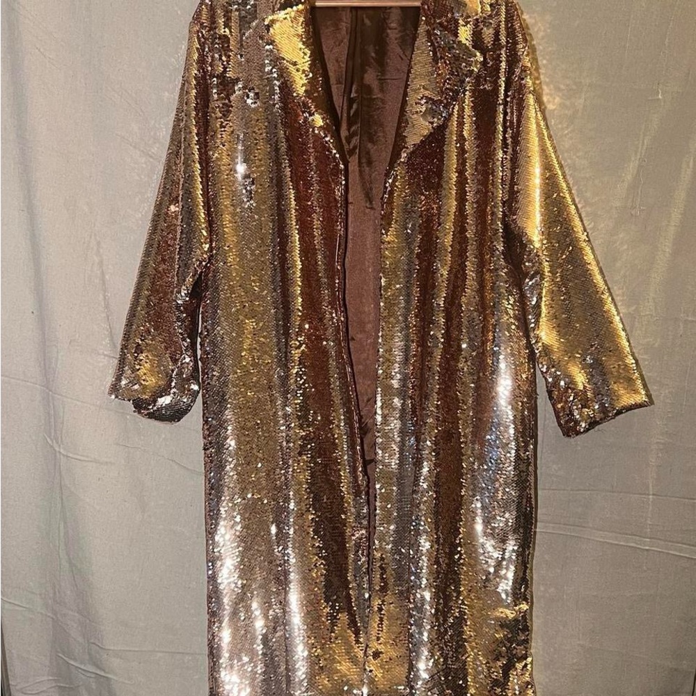 Custom Large Gold Sequin Long Coat